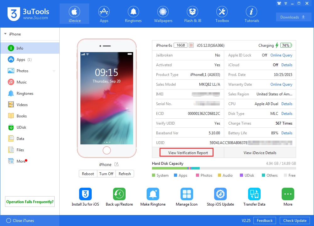 Kiểm tra iphone bằng 3Tools